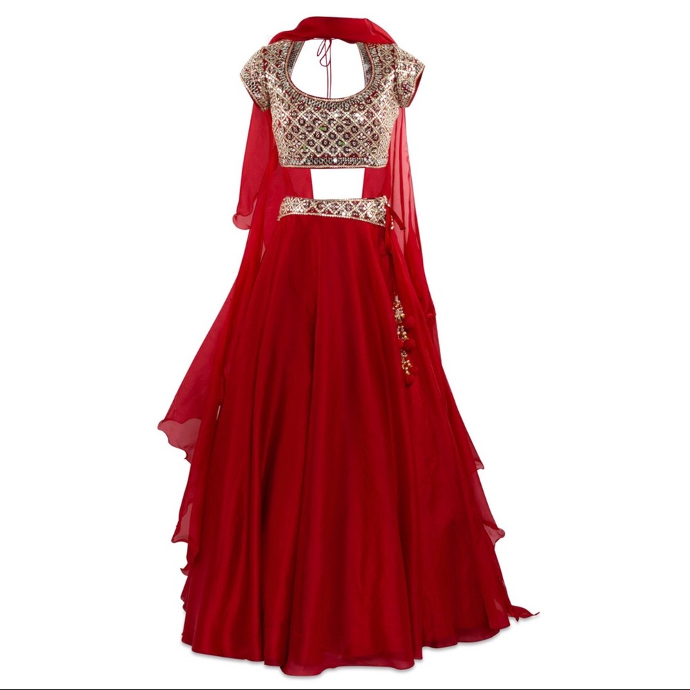 Red Embellish Lehenga